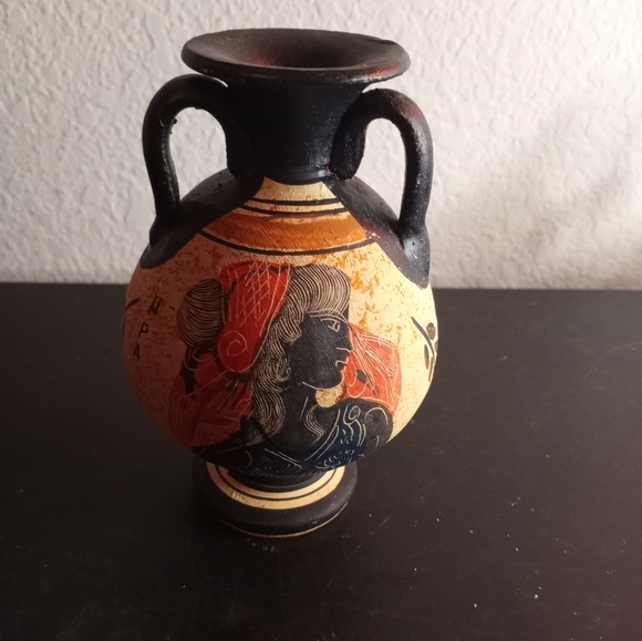 Art Stunning Antique Handpainted Amphora Poseidon 5 Dual Handle Vase